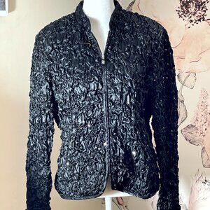 MSK Black zippered Dressy Black Jacket Sequinned Rusched Scrunched PL
